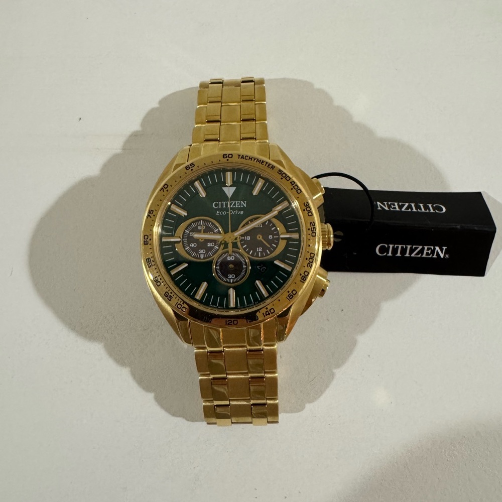 Citizen Gold Timepiece with Green Dial Chronograph
